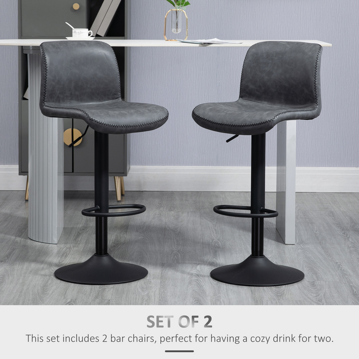 Set of 2 Adjustable Height Swivel Bar Stools with Footrest in Dark Grey | Vintage-Look Faux Leather Upholstery - Premium  from Home Treasures - Just £118.99! Shop now at Home Treasures