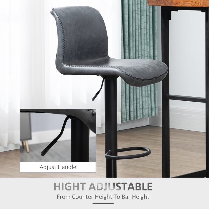 Set of 2 Adjustable Height Swivel Bar Stools with Footrest in Dark Grey | Vintage-Look Faux Leather Upholstery - Premium  from Home Treasures - Just £118.99! Shop now at Home Treasures