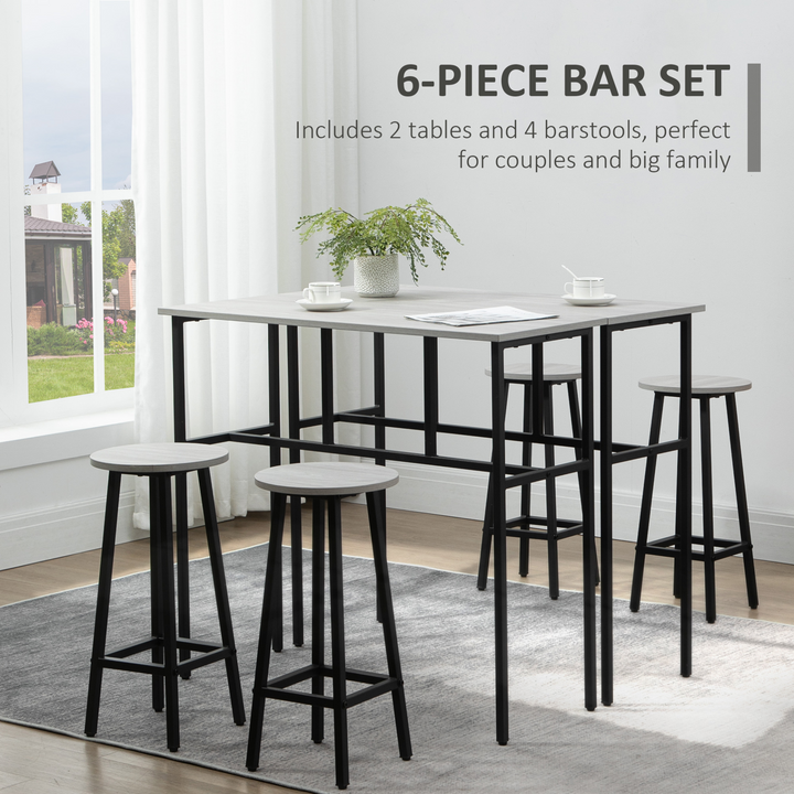 6-Piece Bar Table Set with 2 Breakfast Tables & 4 Stools, Counter Height Dining Tables & Chairs for Kitchen & Living Room, Grey - Premium  from Home Treasures - Just £152.99! Shop now at Home Treasures