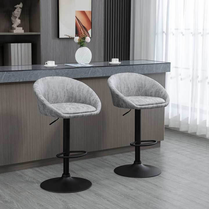 Modern Adjustable Bar Stools Set of 2 - Swivel PU Leather Breakfast Barstools with Footrest, Armrests and Back for Kitchen Counter and Dining Room - Light Grey - Premium  from Home Treasures - Just £135.99! Shop now at Home Treasures