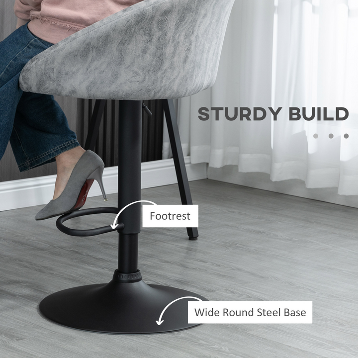 Modern Adjustable Bar Stools Set of 2 - Swivel PU Leather Breakfast Barstools with Footrest, Armrests and Back for Kitchen Counter and Dining Room - Light Grey - Premium  from Home Treasures - Just £135.99! Shop now at Home Treasures