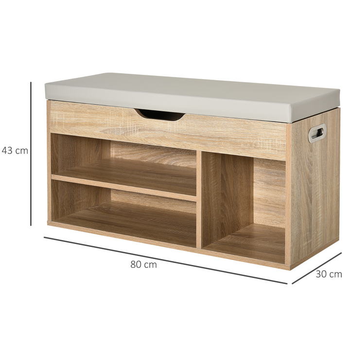 Oak Tone Shoes Cabinet Bench with Hidden Storage & Padded Seat - Perfect Hallway Footwear Rack - Premium  from Home Treasures - Just £64.99! Shop now at Home Treasures