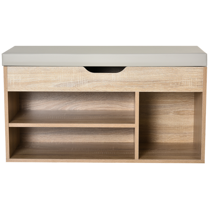 Oak Tone Shoes Cabinet Bench with Hidden Storage & Padded Seat - Perfect Hallway Footwear Rack - Premium  from Home Treasures - Just £64.99! Shop now at Home Treasures