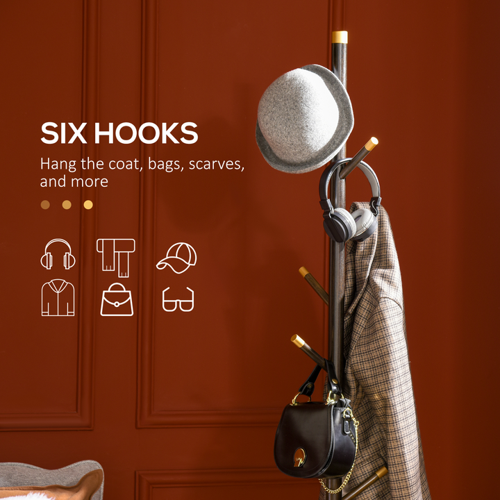 Freestanding Coat Rack with 6 Bamboo Hooks | Hallway, Bedroom, Living Room Organizer | Elegant Walnut Finish - Premium  from Home Treasures - Just £52.99! Shop now at Home Treasures