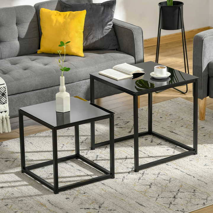 Modern Style Bedside Tables with Tempered Glass (Black) - Set of 2, Sleek Nesting Design, Durable Steel Frame - Premium  from Home Treasures - Just £73.99! Shop now at Home Treasures