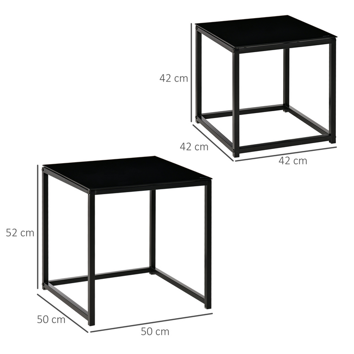 Modern Style Bedside Tables with Tempered Glass (Black) - Set of 2, Sleek Nesting Design, Durable Steel Frame - Premium  from Home Treasures - Just £73.99! Shop now at Home Treasures