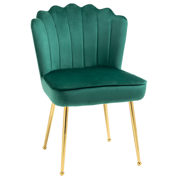 Velvet-Feel Shell Luxe Accent Chair - Elegant Green Vanity Makeup Seat with Metal Legs, Comfortable Bedroom Lounge Chair - Premium  from Home Treasures - Just £120.99! Shop now at Home Treasures