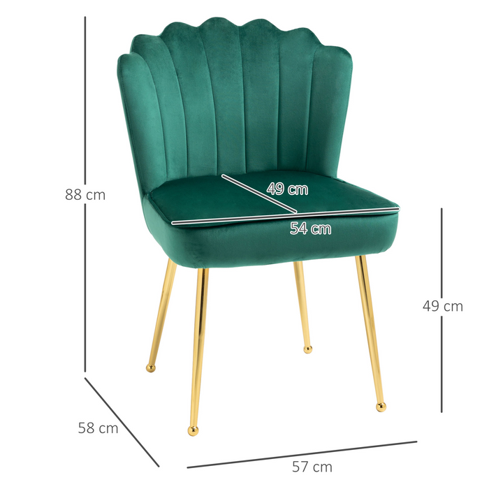 Velvet-Feel Shell Luxe Accent Chair - Elegant Green Vanity Makeup Seat with Metal Legs, Comfortable Bedroom Lounge Chair - Premium  from Home Treasures - Just £120.99! Shop now at Home Treasures