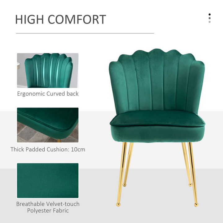 Velvet-Feel Shell Luxe Accent Chair - Elegant Green Vanity Makeup Seat with Metal Legs, Comfortable Bedroom Lounge Chair - Premium  from Home Treasures - Just £120.99! Shop now at Home Treasures