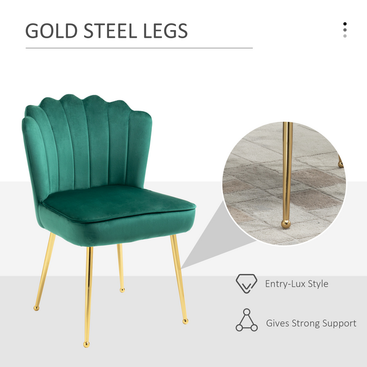 Velvet-Feel Shell Luxe Accent Chair - Elegant Green Vanity Makeup Seat with Metal Legs, Comfortable Bedroom Lounge Chair - Premium  from Home Treasures - Just £120.99! Shop now at Home Treasures