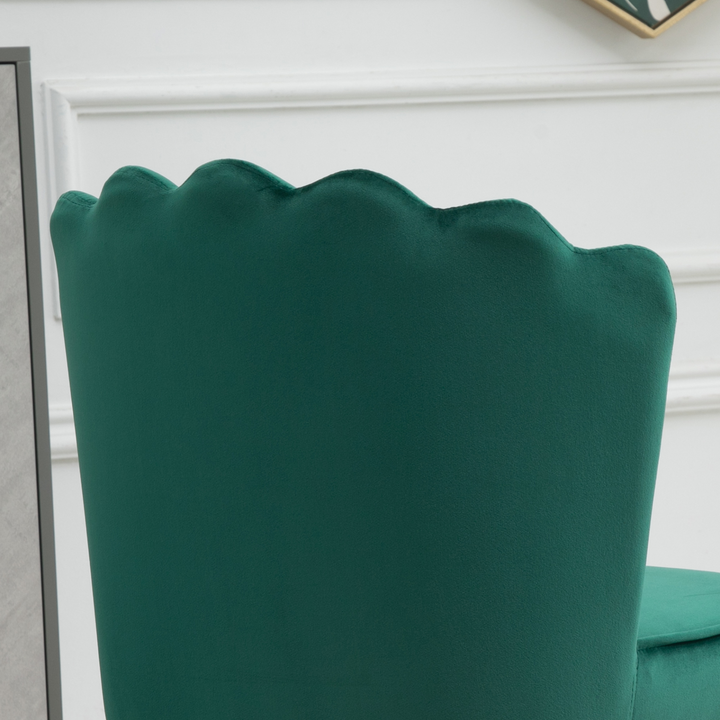 Velvet-Feel Shell Luxe Accent Chair - Elegant Green Vanity Makeup Seat with Metal Legs, Comfortable Bedroom Lounge Chair - Premium  from Home Treasures - Just £120.99! Shop now at Home Treasures