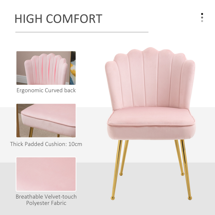 Velvet-Feel Shell Luxe Accent Chair - Glam Pink Vanity Seat with Metal Legs & Comfort Padding - Premium  from Home Treasures - Just £104.99! Shop now at Home Treasures