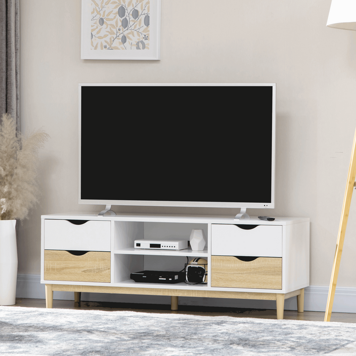 Chic TV Unit with Storage Shelves & 4 Drawers - Modern Entertainment Center 131 x 47 x 15.5cm - Premium  from Home Treasures - Just £97.99! Shop now at Home Treasures