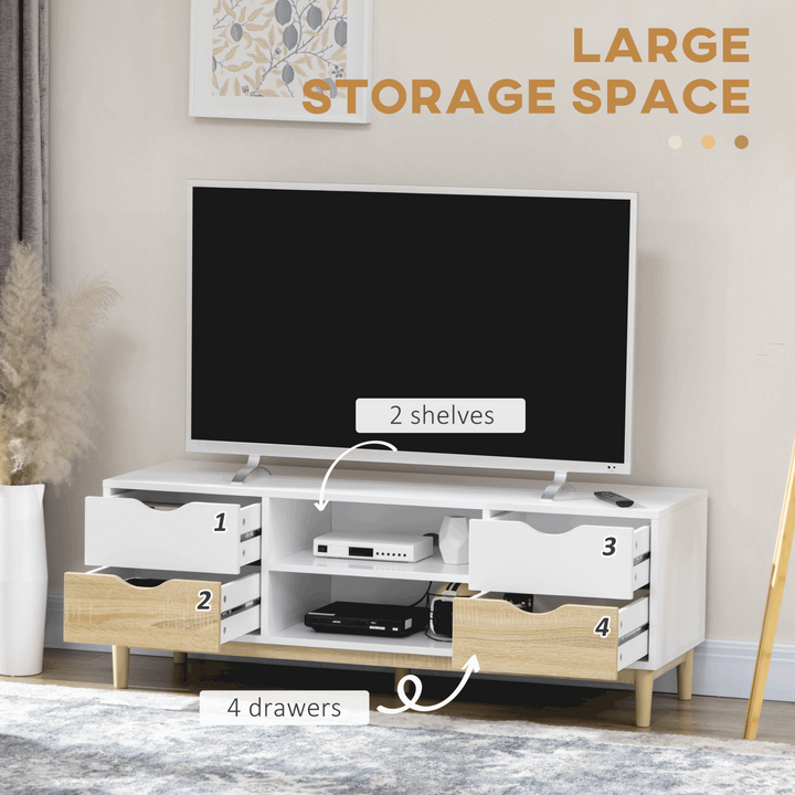 Chic TV Unit with Storage Shelves & 4 Drawers - Modern Entertainment Center 131 x 47 x 15.5cm - Premium  from Home Treasures - Just £97.99! Shop now at Home Treasures