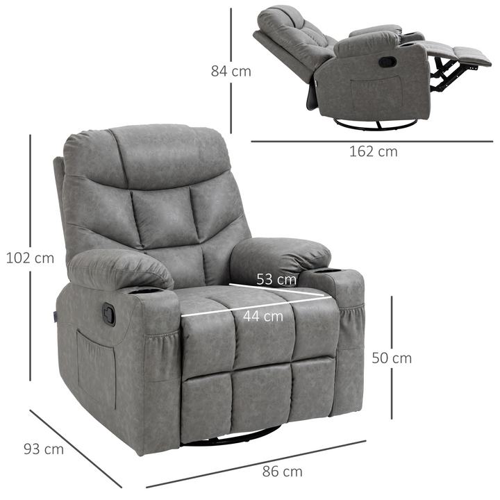 Light Grey Overstuffed PU Leather Manual Recliner Chair with Footrest, Cup Holders, and Side Pockets - Perfect for Living Room & Bedroom - Premium  from Home Treasures - Just £325.99! Shop now at Home Treasures