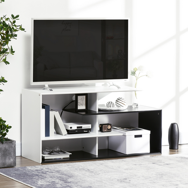 Stylish Black TV Unit with Storage Shelves - Modern Entertainment Center for TVs Up to 55" - Premium  from Home Treasures - Just £88.99! Shop now at Home Treasures