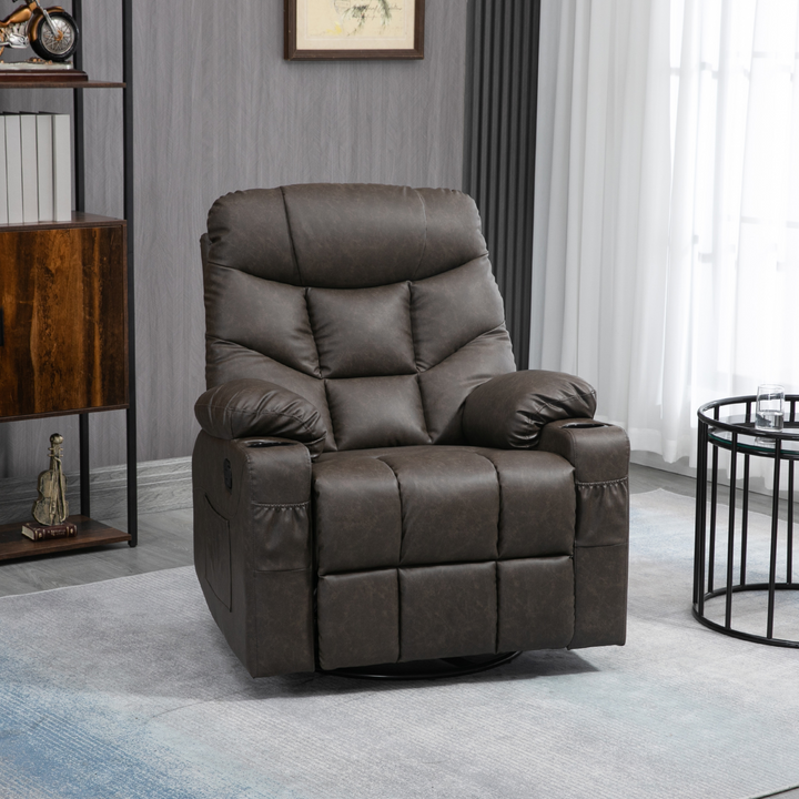 Overstuffed Dark Brown PU Leather Recliner Chair – Manual Recline, Footrest, Cup Holders & Side Pockets - Premium  from Home Treasures - Just £309.99! Shop now at Home Treasures