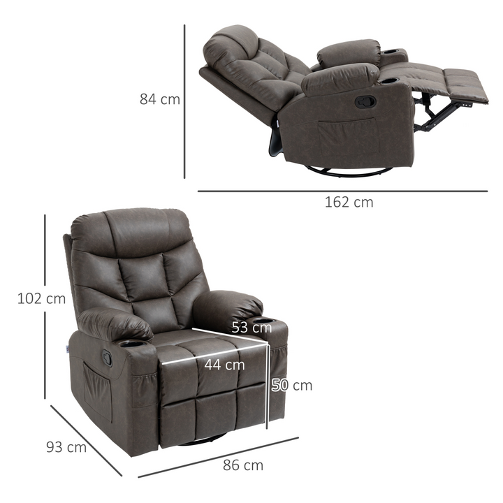 Overstuffed Dark Brown PU Leather Recliner Chair – Manual Recline, Footrest, Cup Holders & Side Pockets - Premium  from Home Treasures - Just £309.99! Shop now at Home Treasures