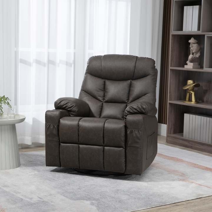 Overstuffed Dark Brown PU Leather Recliner Chair – Manual Recline, Footrest, Cup Holders & Side Pockets - Premium  from Home Treasures - Just £309.99! Shop now at Home Treasures