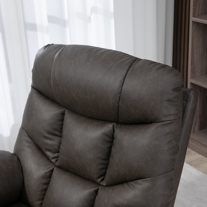 Overstuffed Dark Brown PU Leather Recliner Chair – Manual Recline, Footrest, Cup Holders & Side Pockets - Premium  from Home Treasures - Just £309.99! Shop now at Home Treasures