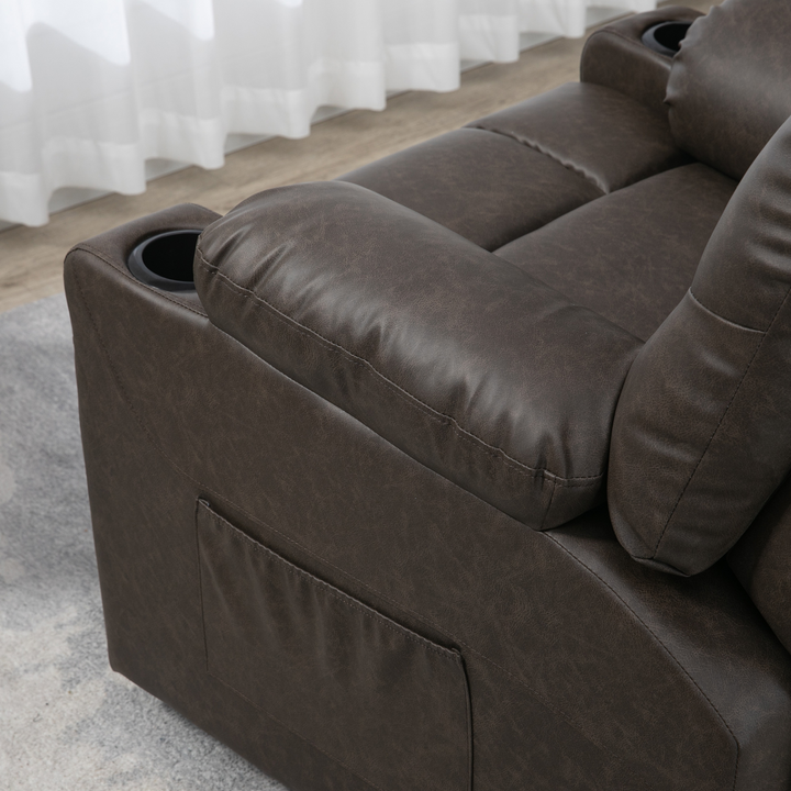 Overstuffed Dark Brown PU Leather Recliner Chair – Manual Recline, Footrest, Cup Holders & Side Pockets - Premium  from Home Treasures - Just £309.99! Shop now at Home Treasures