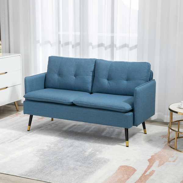 2 Seater Sofa for Living Room - Dark Blue Fabric Couch, Button Tufted Love Seat with Cushions - Premium  from Home Treasures - Just £241.99! Shop now at Home Treasures