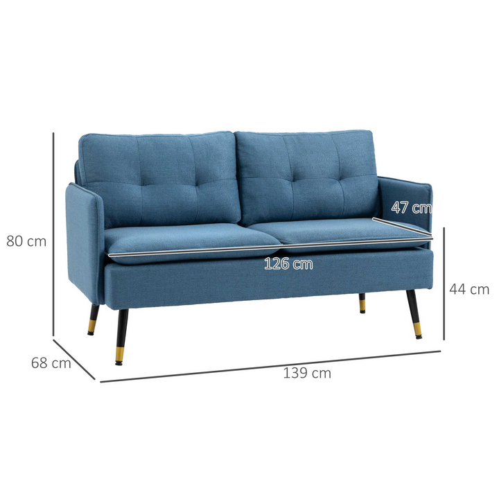 2 Seater Sofa for Living Room - Dark Blue Fabric Couch, Button Tufted Love Seat with Cushions - Premium  from Home Treasures - Just £241.99! Shop now at Home Treasures