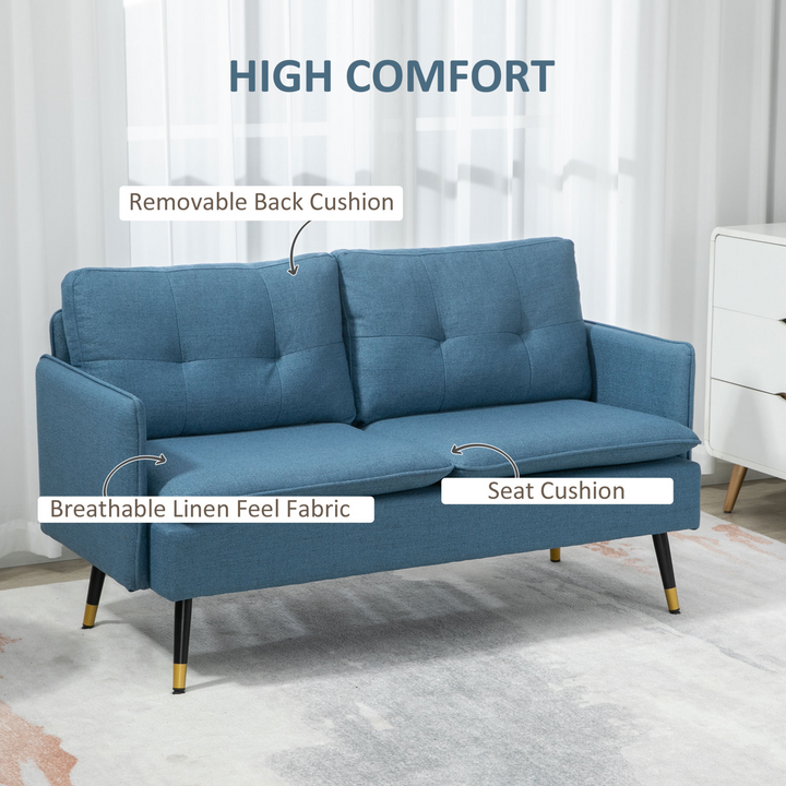 2 Seater Sofa for Living Room - Dark Blue Fabric Couch, Button Tufted Love Seat with Cushions - Premium  from Home Treasures - Just £241.99! Shop now at Home Treasures