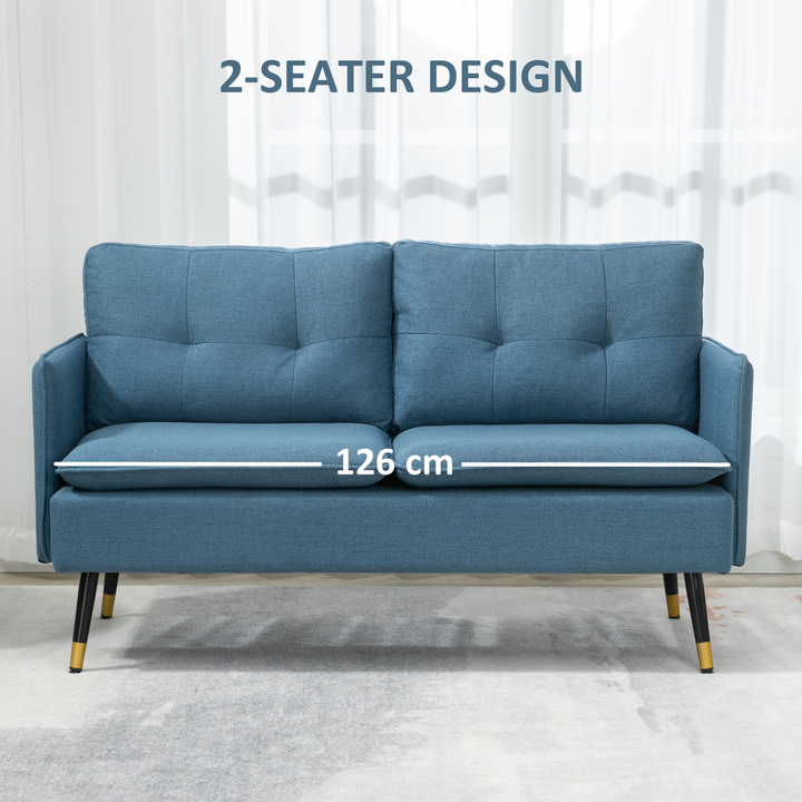 2 Seater Sofa for Living Room - Dark Blue Fabric Couch, Button Tufted Love Seat with Cushions - Premium  from Home Treasures - Just £241.99! Shop now at Home Treasures