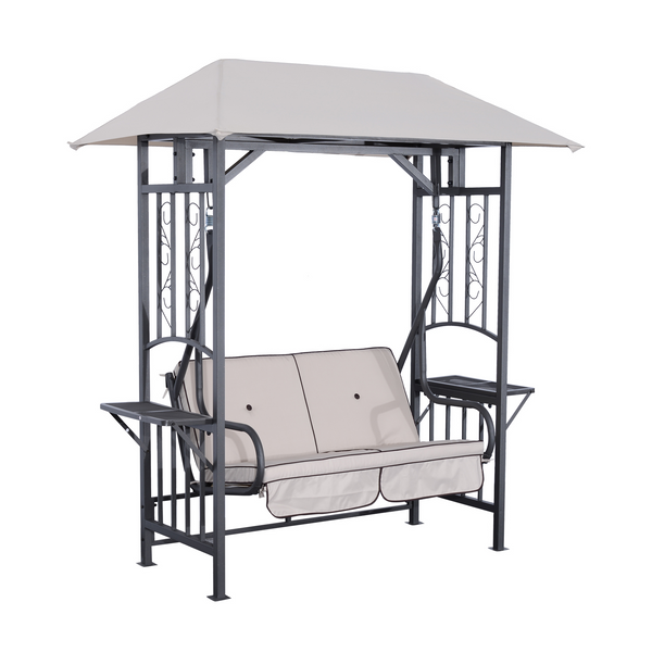 Vintage 2 Seater Canopy Swing Chair with Cushions and Side Drink Panels - Outdoor Garden Swing for Patio and Yard - Premium  from Home Treasures - Just £332.99! Shop now at Home Treasures