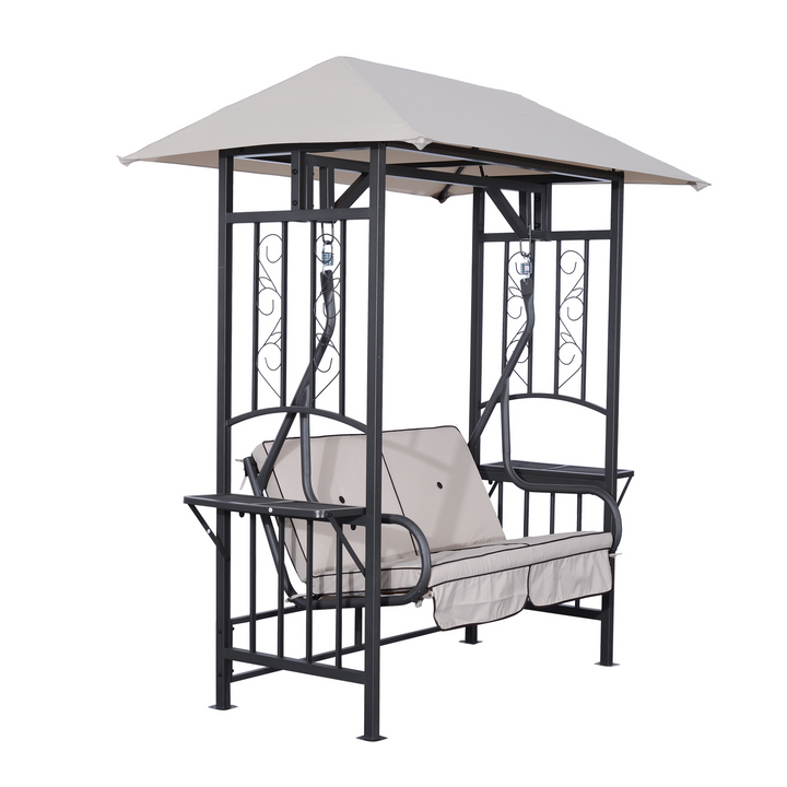 Vintage 2 Seater Canopy Swing Chair with Cushions and Side Drink Panels - Outdoor Garden Swing for Patio and Yard - Premium  from Home Treasures - Just £332.99! Shop now at Home Treasures