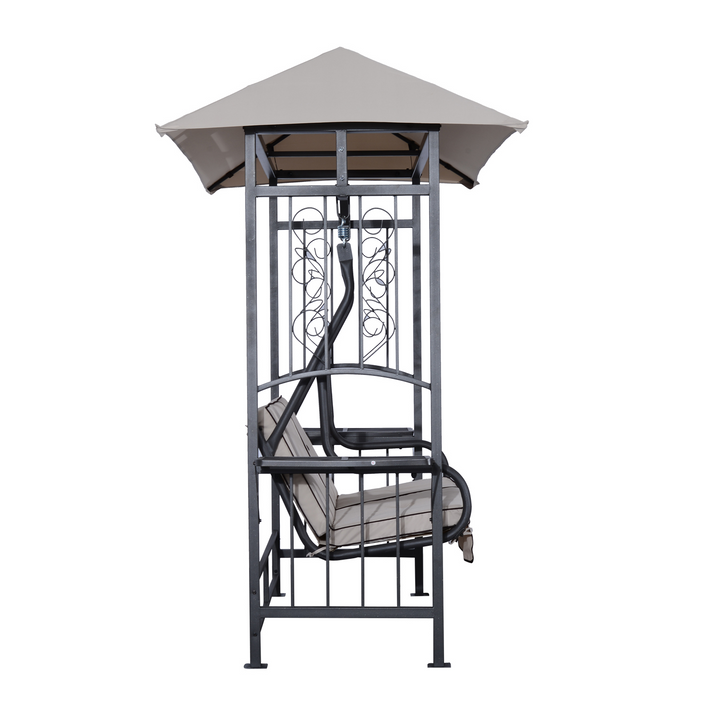 Vintage 2 Seater Canopy Swing Chair with Cushions and Side Drink Panels - Outdoor Garden Swing for Patio and Yard - Premium  from Home Treasures - Just £332.99! Shop now at Home Treasures