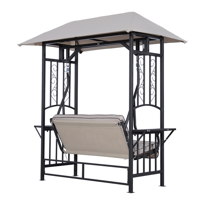 Vintage 2 Seater Canopy Swing Chair with Cushions and Side Drink Panels - Outdoor Garden Swing for Patio and Yard - Premium  from Home Treasures - Just £332.99! Shop now at Home Treasures