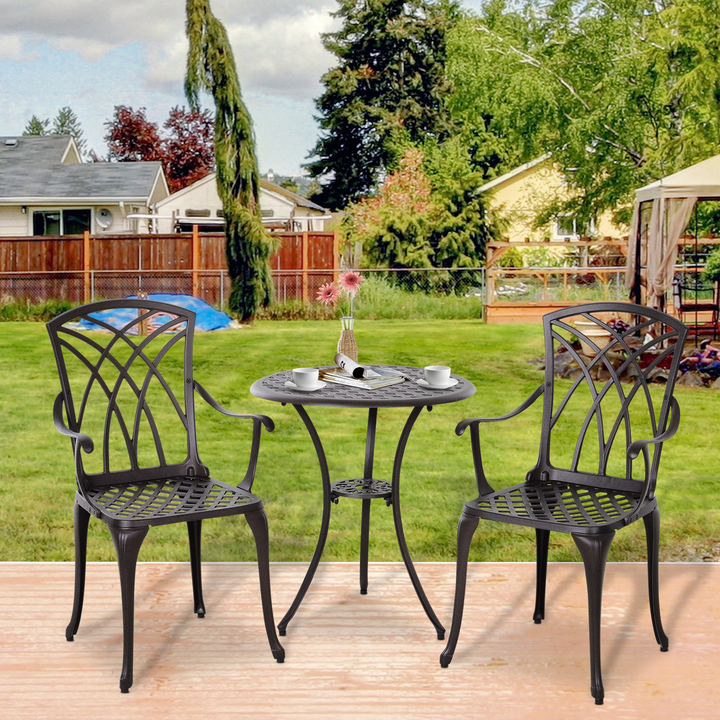 Patio Cast Aluminium 3 PCS Bistro Set Coffee Table & 2 Chairs Set Outdoor Garden Furniture Set - Premium  from Home Treasures - Just £192.99! Shop now at Home Treasures