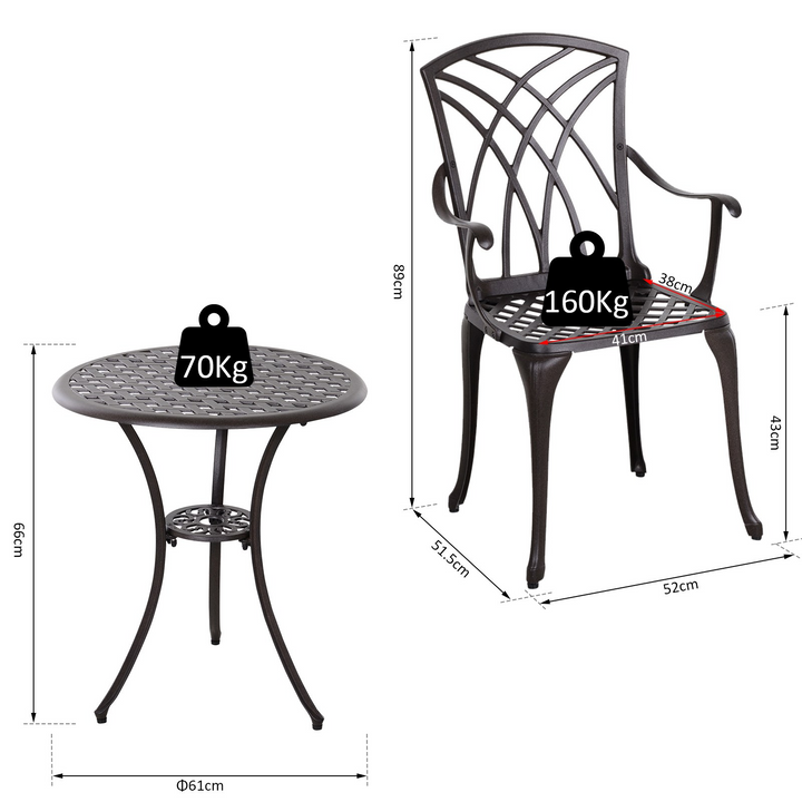 Patio Cast Aluminium 3 PCS Bistro Set Coffee Table & 2 Chairs Set Outdoor Garden Furniture Set - Premium  from Home Treasures - Just £192.99! Shop now at Home Treasures