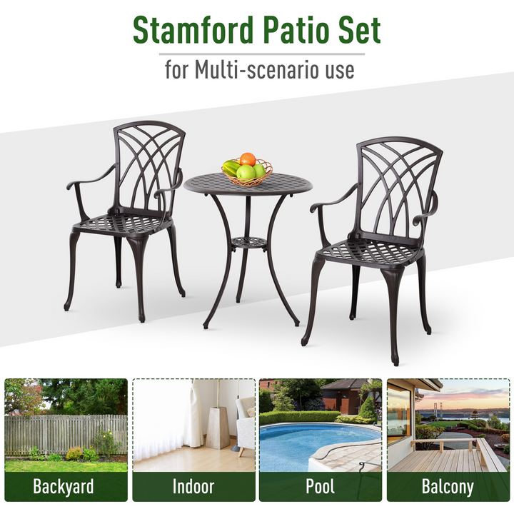 Patio Cast Aluminium 3 PCS Bistro Set Coffee Table & 2 Chairs Set Outdoor Garden Furniture Set - Premium  from Home Treasures - Just £192.99! Shop now at Home Treasures