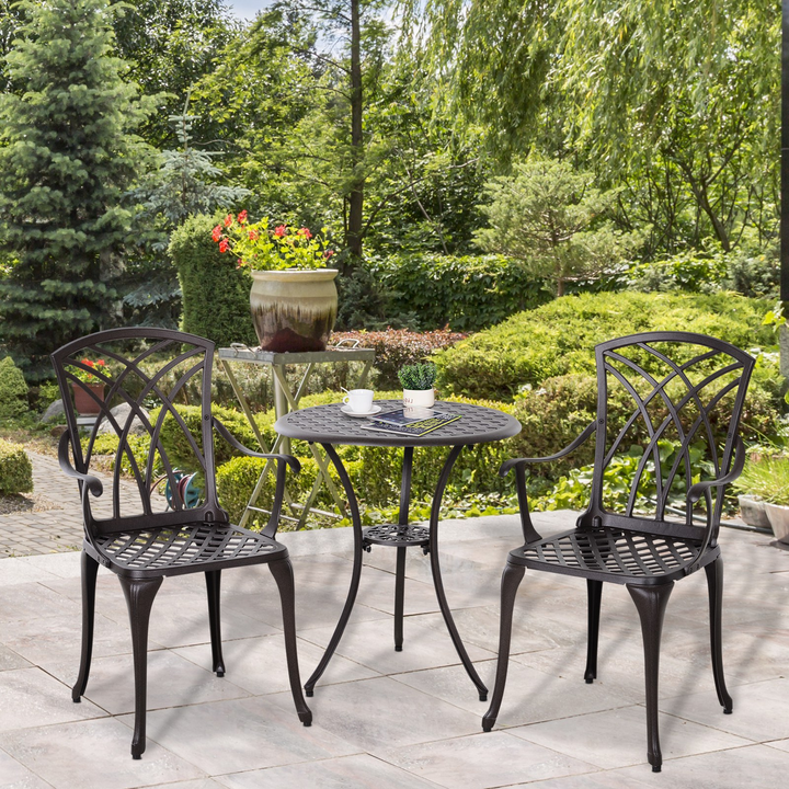 Patio Cast Aluminium 3 PCS Bistro Set Coffee Table & 2 Chairs Set Outdoor Garden Furniture Set - Premium  from Home Treasures - Just £192.99! Shop now at Home Treasures