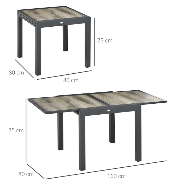 Extending Garden Table - Outdoor Dining Table for 6, Beige, Aluminium Frame, Rectangular Patio Table, 80/160L x 80W x 75H cm - Premium  from Home Treasures - Just £171.99! Shop now at Home Treasures