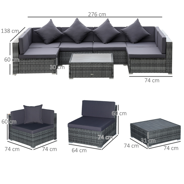 Stylish Grey Wicker Weave Rattan Sectional Sofa Set with Acacia Table and Cushions - Perfect for Outdoor Living - Premium  from Home Treasures - Just £818.99! Shop now at Home Treasures