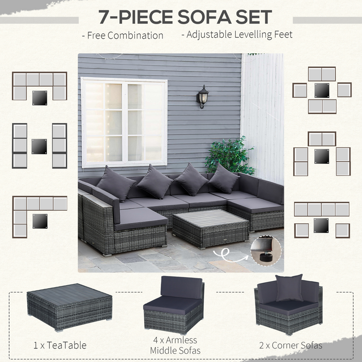 Stylish Grey Wicker Weave Rattan Sectional Sofa Set with Acacia Table and Cushions - Perfect for Outdoor Living - Premium  from Home Treasures - Just £818.99! Shop now at Home Treasures