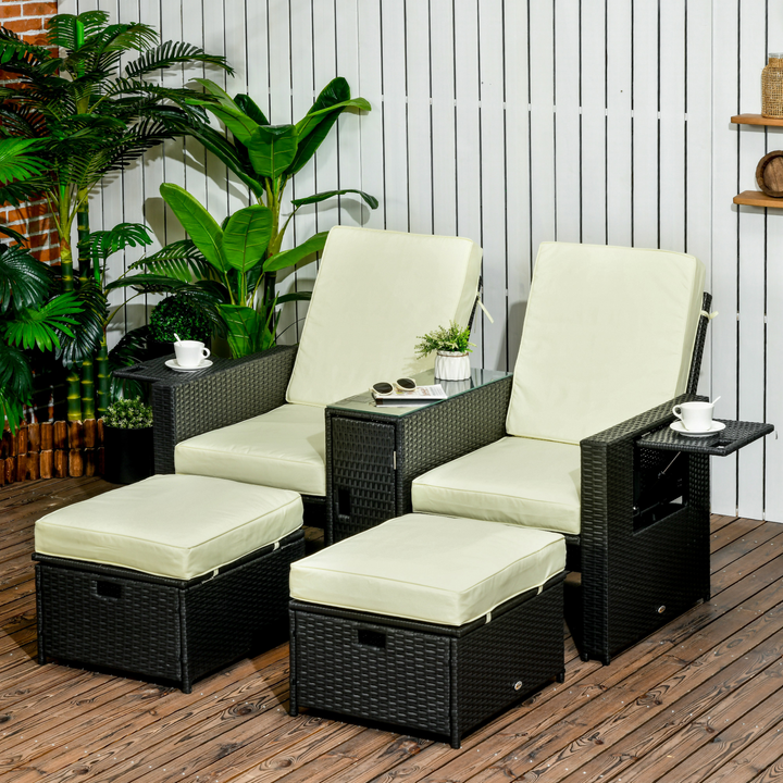 Wicker Weave Rattan Sun Lounger Set with Storage Side Table & Footstool (Black) – 5-Piece Outdoor Furniture for Ultimate Relaxation - Premium  from Home Treasures - Just £382.99! Shop now at Home Treasures