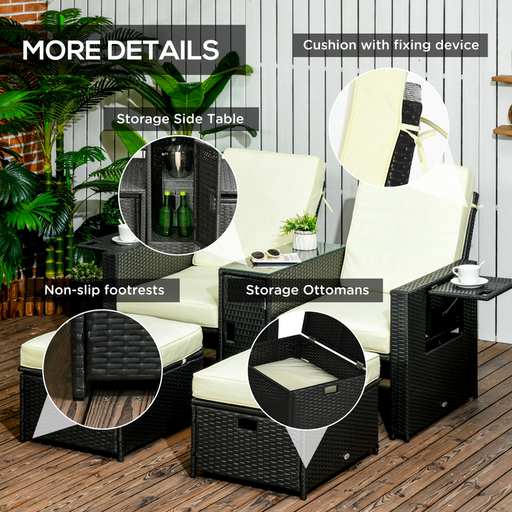 Wicker Weave Rattan Sun Lounger Set with Storage Side Table & Footstool (Black) – 5-Piece Outdoor Furniture for Ultimate Relaxation - Premium  from Home Treasures - Just £382.99! Shop now at Home Treasures