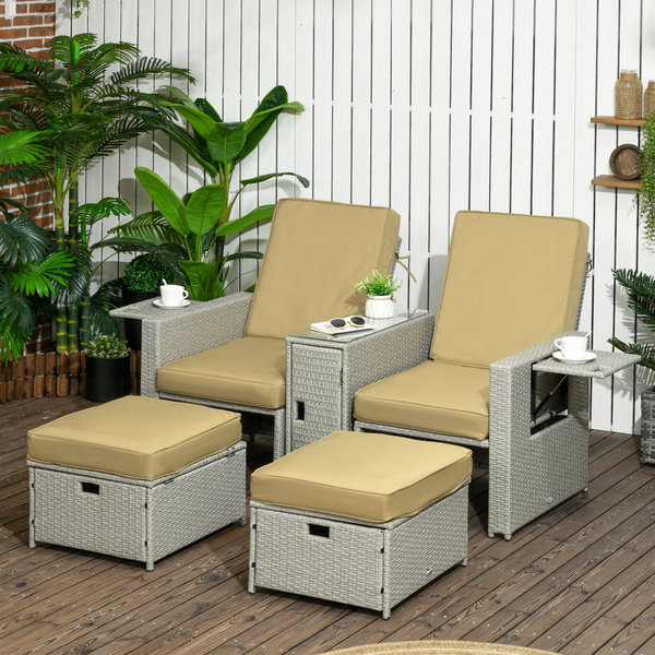 Premium Wicker Weave Rattan Sun Lounger Set with Storage & Footstools (Beige) – 5-Piece Outdoor Furniture for Ultimate Relaxation - Premium  from Home Treasures - Just £382.99! Shop now at Home Treasures