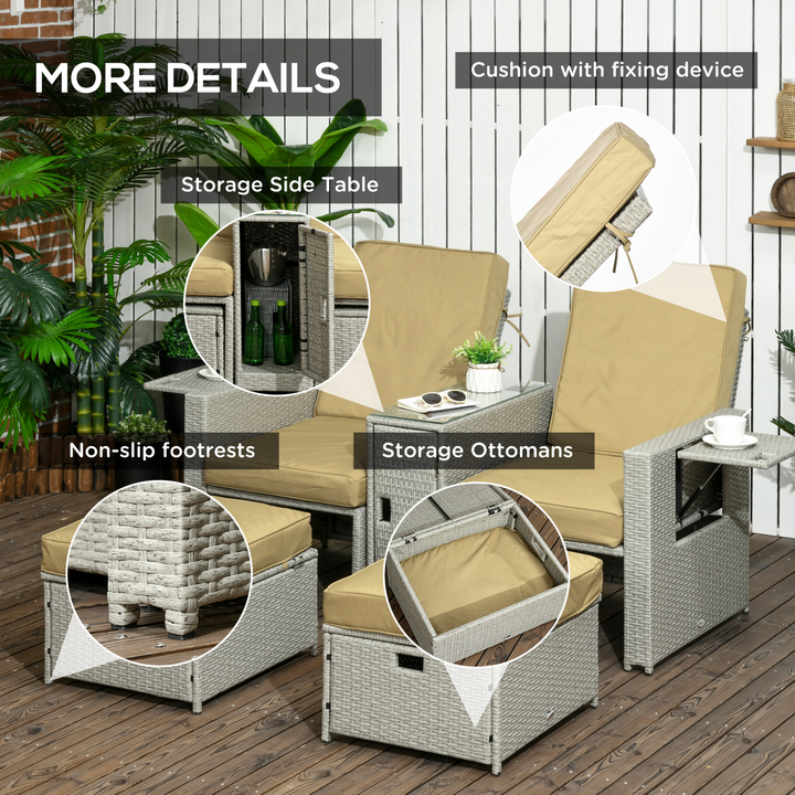 Premium Wicker Weave Rattan Sun Lounger Set with Storage & Footstools (Beige) – 5-Piece Outdoor Furniture for Ultimate Relaxation - Premium  from Home Treasures - Just £382.99! Shop now at Home Treasures