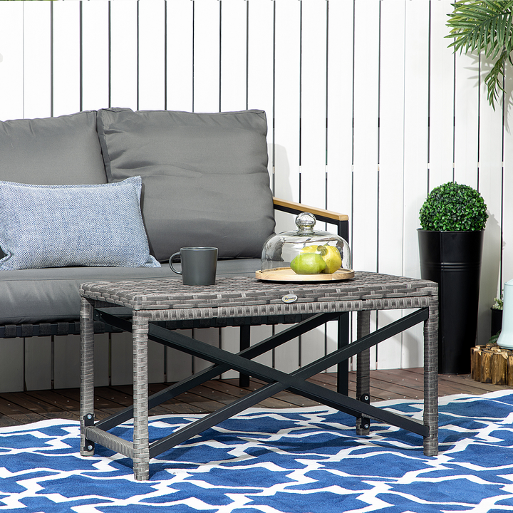 Mixed Grey PE Wicker Outdoor Coffee Table with Durable Plastic Board Under Woven Top - Premium  from Home Treasures - Just £51.99! Shop now at Home Treasures