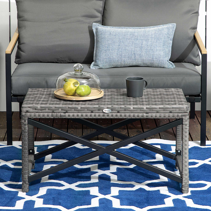 Mixed Grey PE Wicker Outdoor Coffee Table with Durable Plastic Board Under Woven Top - Premium  from Home Treasures - Just £51.99! Shop now at Home Treasures