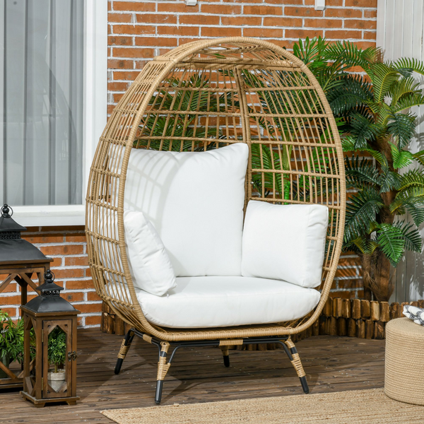 Luxurious Rattan Outdoor Egg Chair with Thick Padded Cushions in Khaki - Stylish and Comfortable Patio Furniture - Premium  from Home Treasures - Just £298.99! Shop now at Home Treasures