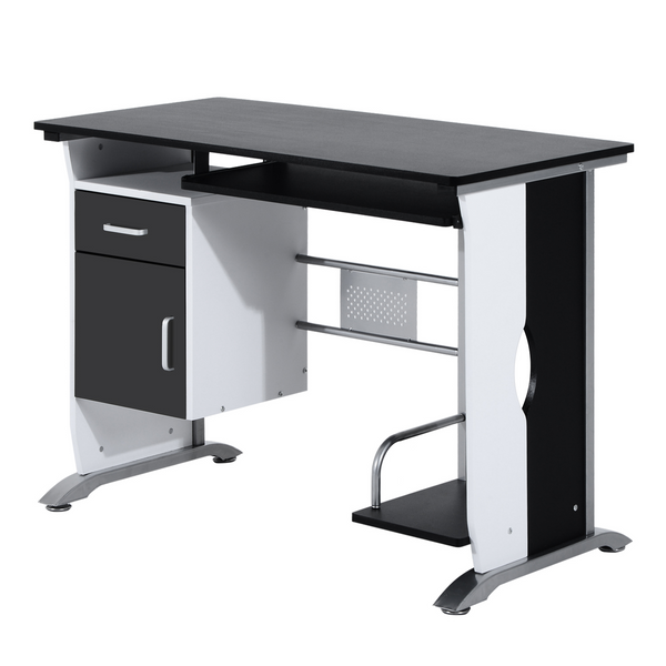 Black & White Computer Desk with Sliding Keyboard Tray Storage Drawers and Host Box Shelf, Home Office Workstation - Premium  from Home Treasures - Just £94.99! Shop now at Home Treasures