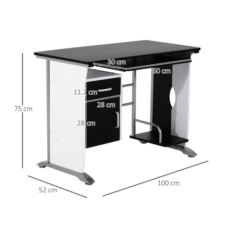 Black & White Computer Desk with Sliding Keyboard Tray Storage Drawers and Host Box Shelf, Home Office Workstation - Premium  from Home Treasures - Just £94.99! Shop now at Home Treasures