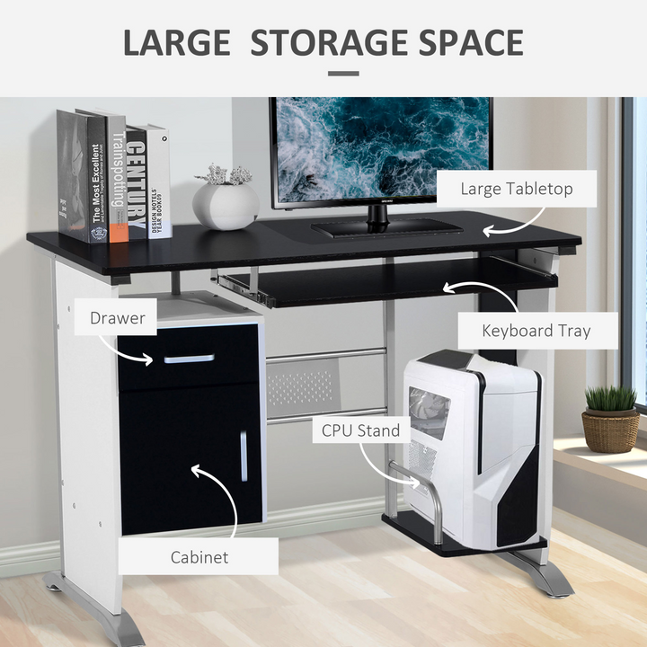 Black & White Computer Desk with Sliding Keyboard Tray Storage Drawers and Host Box Shelf, Home Office Workstation - Premium  from Home Treasures - Just £94.99! Shop now at Home Treasures